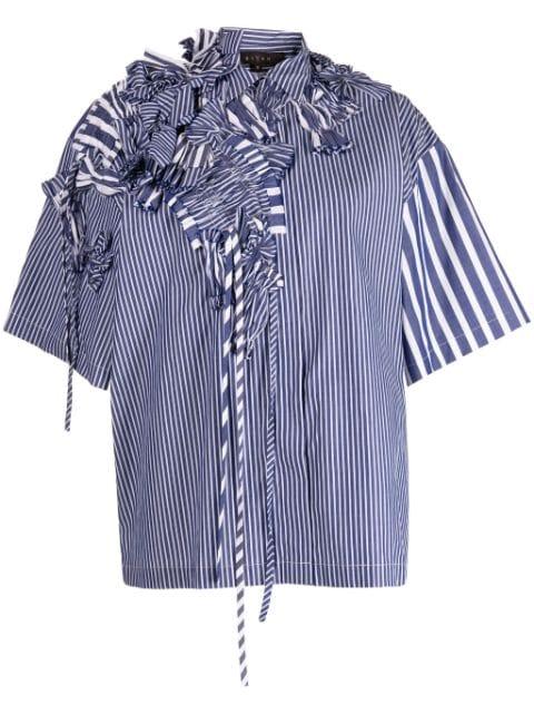 gathered-detail striped cotton shirt by BIYAN
