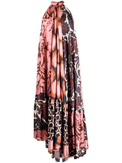 graphic-print halterneck silk maxi dress by BIYAN