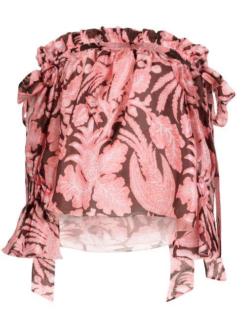 ruffled floral-print silk blouse by BIYAN
