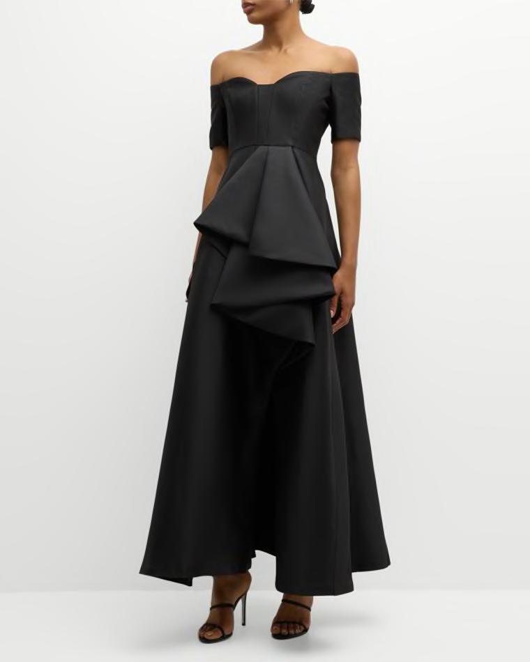 Serafina Off-Shoulder Ruffle Jacquard Gown by BLACK HALO