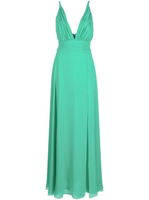V-neck pleated gown by BLANCA VITA