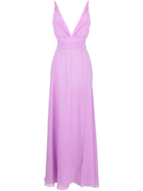 V-neck pleated gown by BLANCA VITA