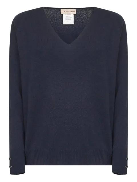 V-neck raglan-sleeve jumper by BLANCA VITA