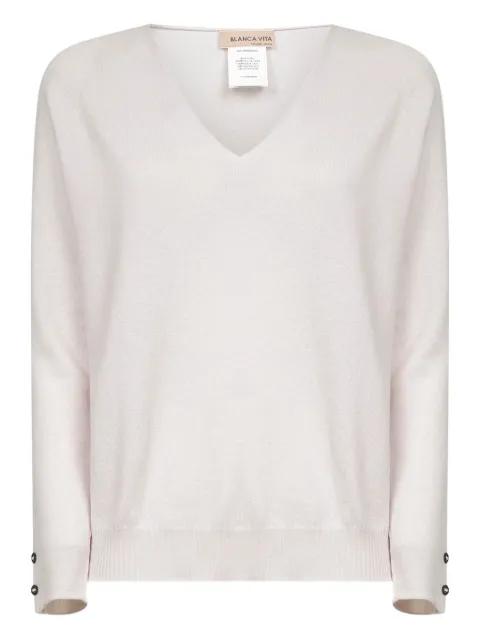 V-neck raglan-sleeve jumper by BLANCA VITA