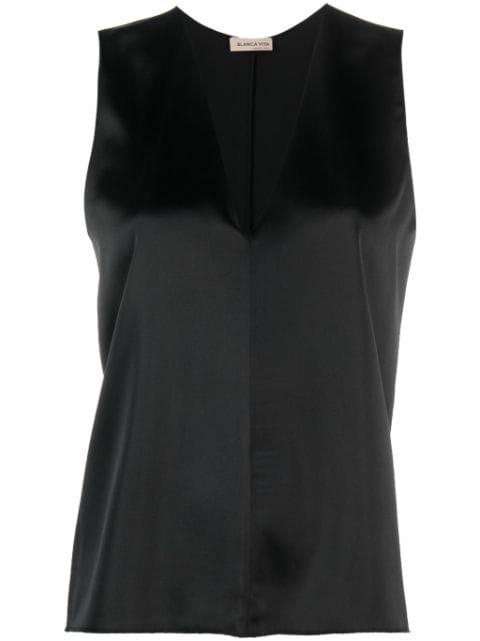 V-neck satin tank top by BLANCA VITA