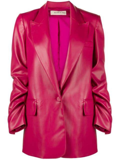faux-leather single-breasted blazer by BLANCA VITA