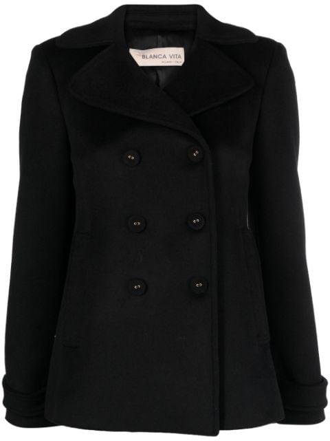 notched-lapels brushed-effect peacoat by BLANCA VITA