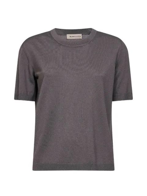 ribbed crew-neck short-sleeve T-shirt by BLANCA VITA
