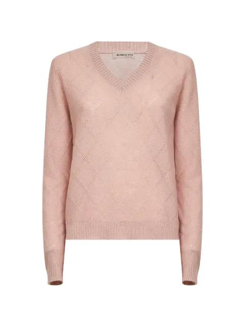 ribbed diamond-stitch knit sweater by BLANCA VITA