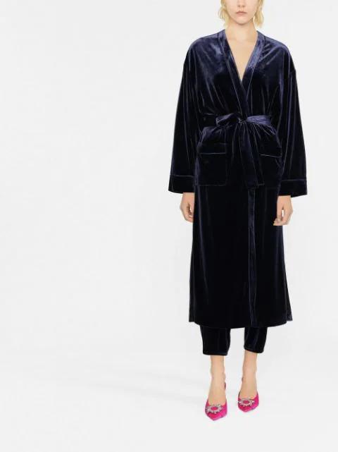 velvet-effect tie-waist coat by BLANCA VITA