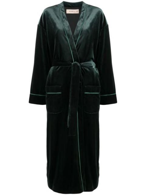 velvet-effect tied-waist coat by BLANCA VITA