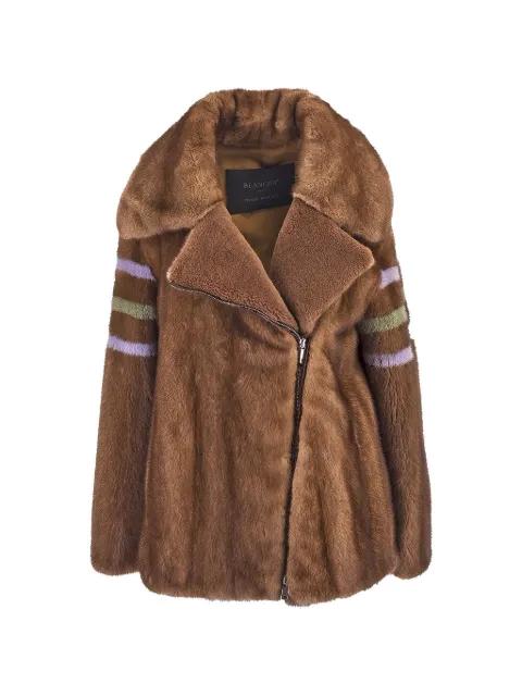 striped-details zip-up faux-fur coat by BLANCHA