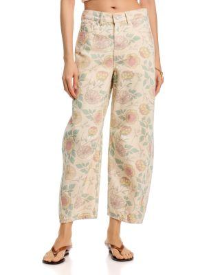 Printed High Rise Barrel Leg Jeans in Flower Crown by BLANK NYC