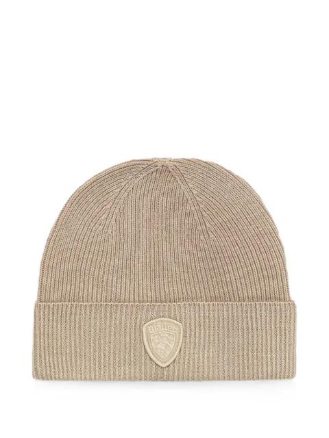 Oliver ribbed logo patch beanie hat by BLAUER
