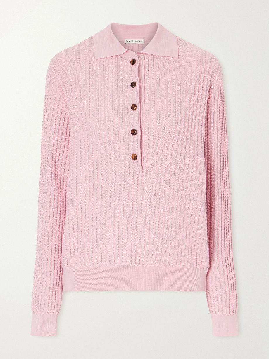 Alegria cable-knit silk and cotton-blend polo sweater by BLAZE MILANO