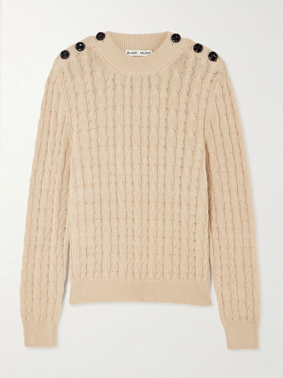 Button-embellished cable-knit cotton sweater by BLAZE MILANO