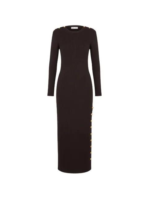 button-embellished ribbed midi dress by BLAZE MILANO