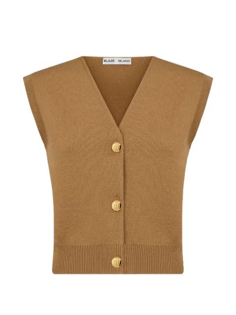 button-up V-neck knitted gilet by BLAZE MILANO