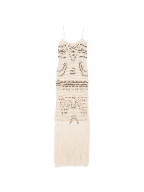 Takara bead-embellished fringed maxi dress by BLESS