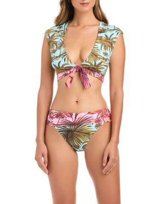 Tie Front Cap Sleeve Cropped Top & Sarong Hipster Bottom by BLEU ROD BEATTIE