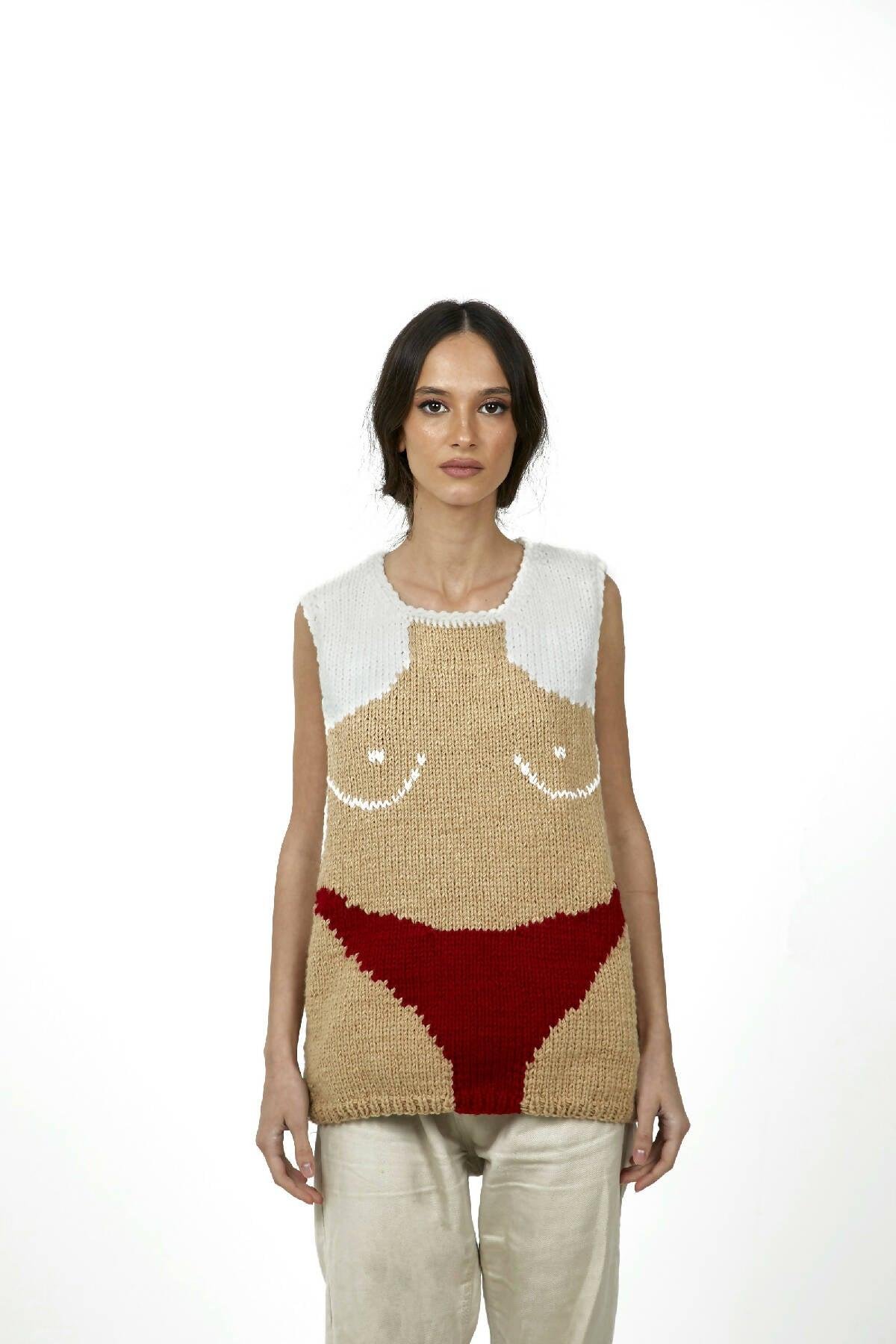 Nude hand knit vest by BLIKVANGER