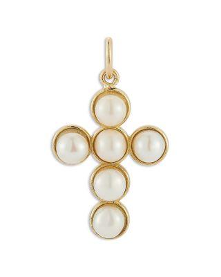 14K Yellow Gold Cross Charm Pendant with Cultured Freshwater Pearls by BLOOMINGDALE'S FINE COLLECTION