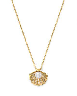 Akoya Pearl & Diamond Shell Pendant Necklace in 14K Yellow Gold by BLOOMINGDALE'S FINE COLLECTION