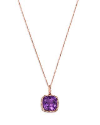 Amethyst & Diamond Cushion Halo Pendant Necklace in 14K Rose Gold by BLOOMINGDALE'S FINE COLLECTION