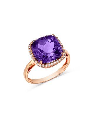 Amethyst & Diamond Halo Ring in 14K Rose Gold by BLOOMINGDALE'S FINE COLLECTION