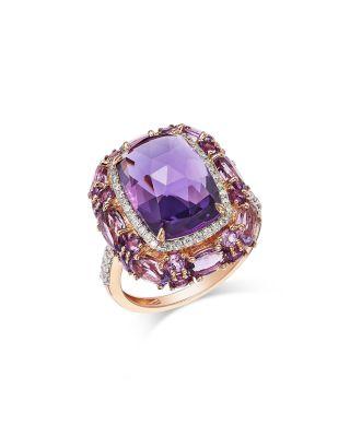 Amethyst & Diamond Halo Ring in 14K Rose Gold by BLOOMINGDALE'S FINE COLLECTION