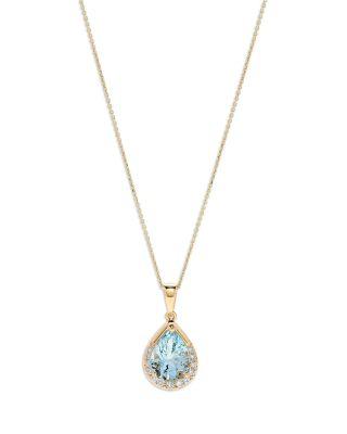Aquamarine & Diamond Pear Halo Pendant Necklace in 14K Yellow Gold by BLOOMINGDALE'S FINE COLLECTION