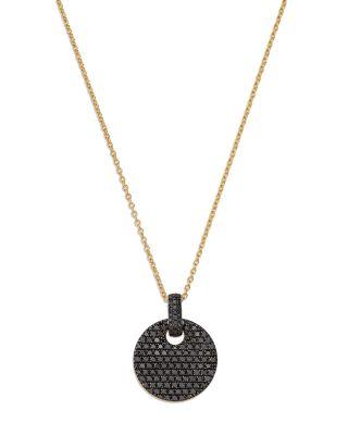 Black Diamond Pav&eacute; Disc Pendant Necklace in 14K Yellow Gold by BLOOMINGDALE'S FINE COLLECTION