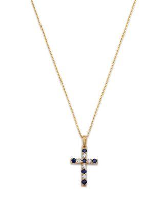 Blue Sapphire & Diamond Cross Pendant Necklace in 14K Yellow Gold by BLOOMINGDALE'S FINE COLLECTION