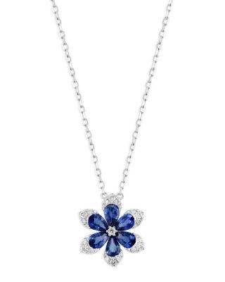 Blue Sapphire & Diamond Flower Pendant Necklace in 14K White Gold by BLOOMINGDALE'S FINE COLLECTION
