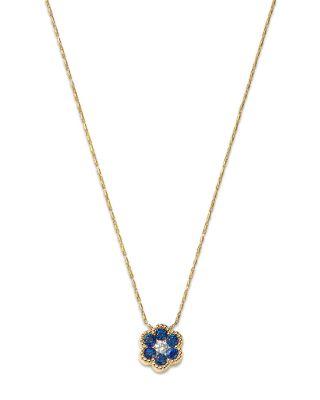 Blue Sapphire & Diamond Flower Pendant Necklace in 14K Yellow Gold by BLOOMINGDALE'S FINE COLLECTION