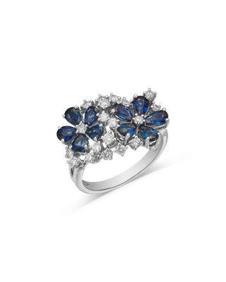 Blue Sapphire & Diamond Flower Ring in 14K White Gold by BLOOMINGDALE'S FINE COLLECTION