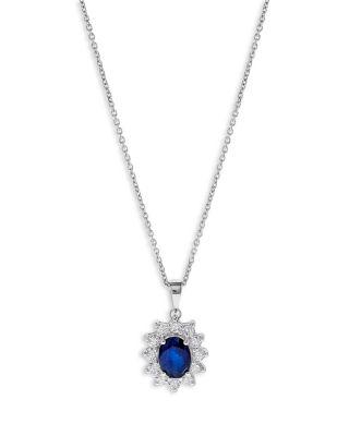 Blue Sapphire & Diamond Halo Starburst Pendant Necklace in 14K White Gold by BLOOMINGDALE'S FINE COLLECTION