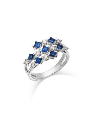 Blue Sapphire & Diamond Square & Round Openwork Ring in 14K White Gold by BLOOMINGDALE'S FINE COLLECTION