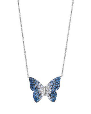 Blue & White Sapphire Butterfly Pendant Necklace in 14K White Gold by BLOOMINGDALE'S FINE COLLECTION