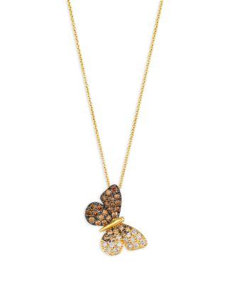 Brown & Champagne Diamond Butterfly Pendant Necklace in 14K Yellow Gold by BLOOMINGDALE'S FINE COLLECTION