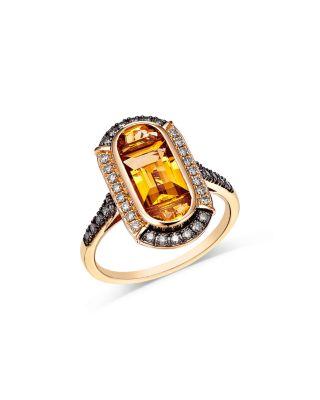 Citrine & Champagne and Brown Diamond Halo Ring in 14K Yellow Gold by BLOOMINGDALE'S FINE COLLECTION