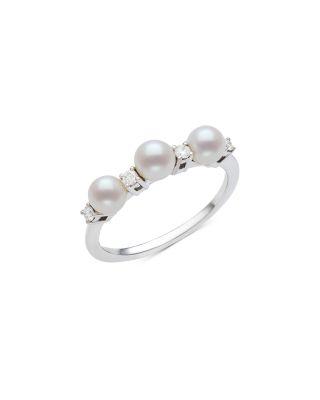 Cultured Freshwater & Diamond Triple Ring in 14K White Gold by BLOOMINGDALE'S FINE COLLECTION