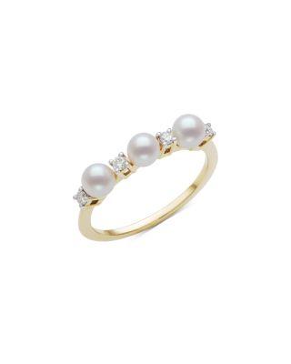 Cultured Freshwater & Diamond Triple Ring in 14K Yellow Gold by BLOOMINGDALE'S FINE COLLECTION