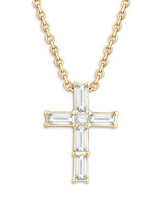 Diamond Baguette & Round Cross Pendant Necklace in 14K Yellow Gold by BLOOMINGDALE'S FINE COLLECTION