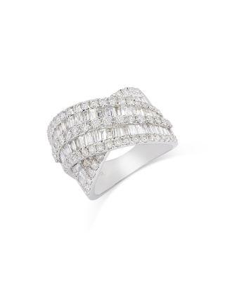 Diamond Baguette & Round Crossover Statement Ring in 14K White Gold by BLOOMINGDALE'S FINE COLLECTION