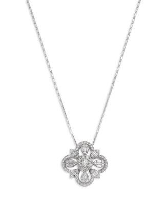 Diamond Baguette & Round Quatrefoil Pendant Necklace in 14K White Gold by BLOOMINGDALE'S FINE COLLECTION