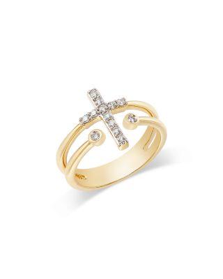 Diamond Cross & Bezel Double Row Ring in 14K Yellow Gold by BLOOMINGDALE'S FINE COLLECTION