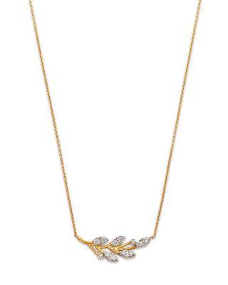Diamond Curved Leaf Pendant Necklace in 14K Yellow Gold & Rhodium Plated 14K Yellow Gold by BLOOMINGDALE'S FINE COLLECTION