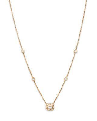 Diamond Emerald Cut Halo Pendant Necklace in 14K Yellow Gold by BLOOMINGDALE'S FINE COLLECTION