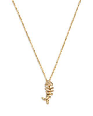 Diamond Fishbone Pendant Necklace in 14K Yellow Gold by BLOOMINGDALE'S FINE COLLECTION